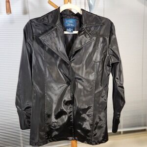 Weather Vane XS $89 Black Coated Button Front Lightweight Rain Trench Jacket